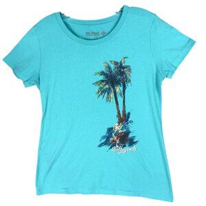 Reel Legends T-Shirt Womens LG Turquoise Palm Tree Graphic Cotton Poly Blend